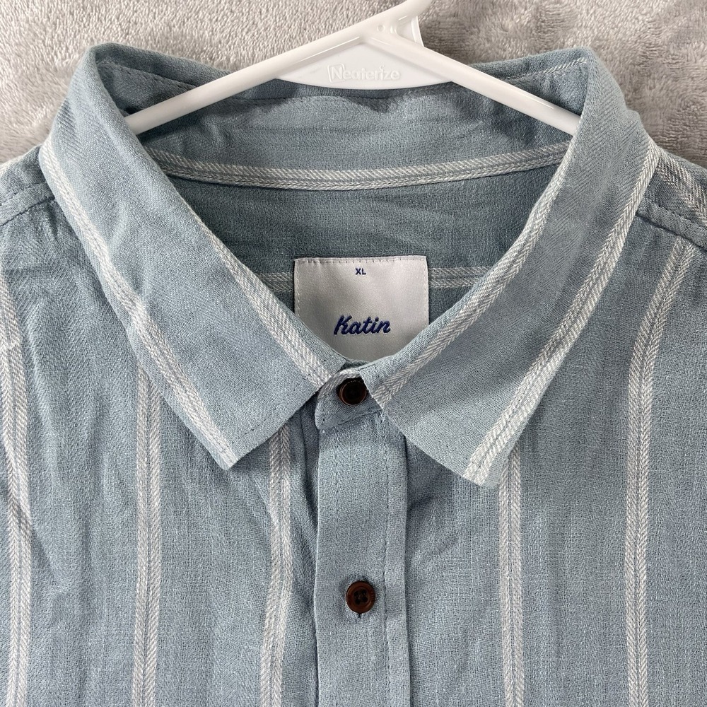 Katin Shirt men's XL Button Up Striped Short Sleeve Casual Chest Pocket Beach - Picture 4 of 11